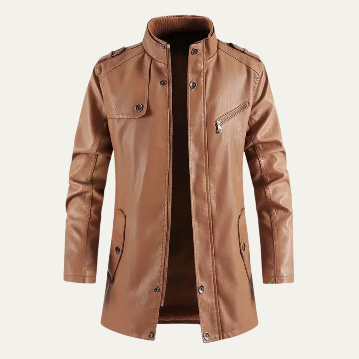 Men’s Mid Length Faux Leather Utility Coat