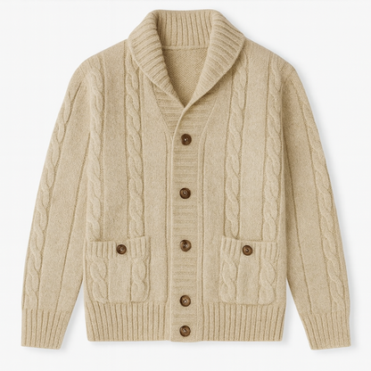 Men’s Shawl Collar Cable Knit Cardigan
