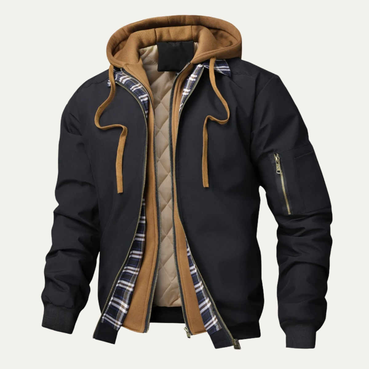 Men’s Casual Quilted Hooded Bomber Jacket