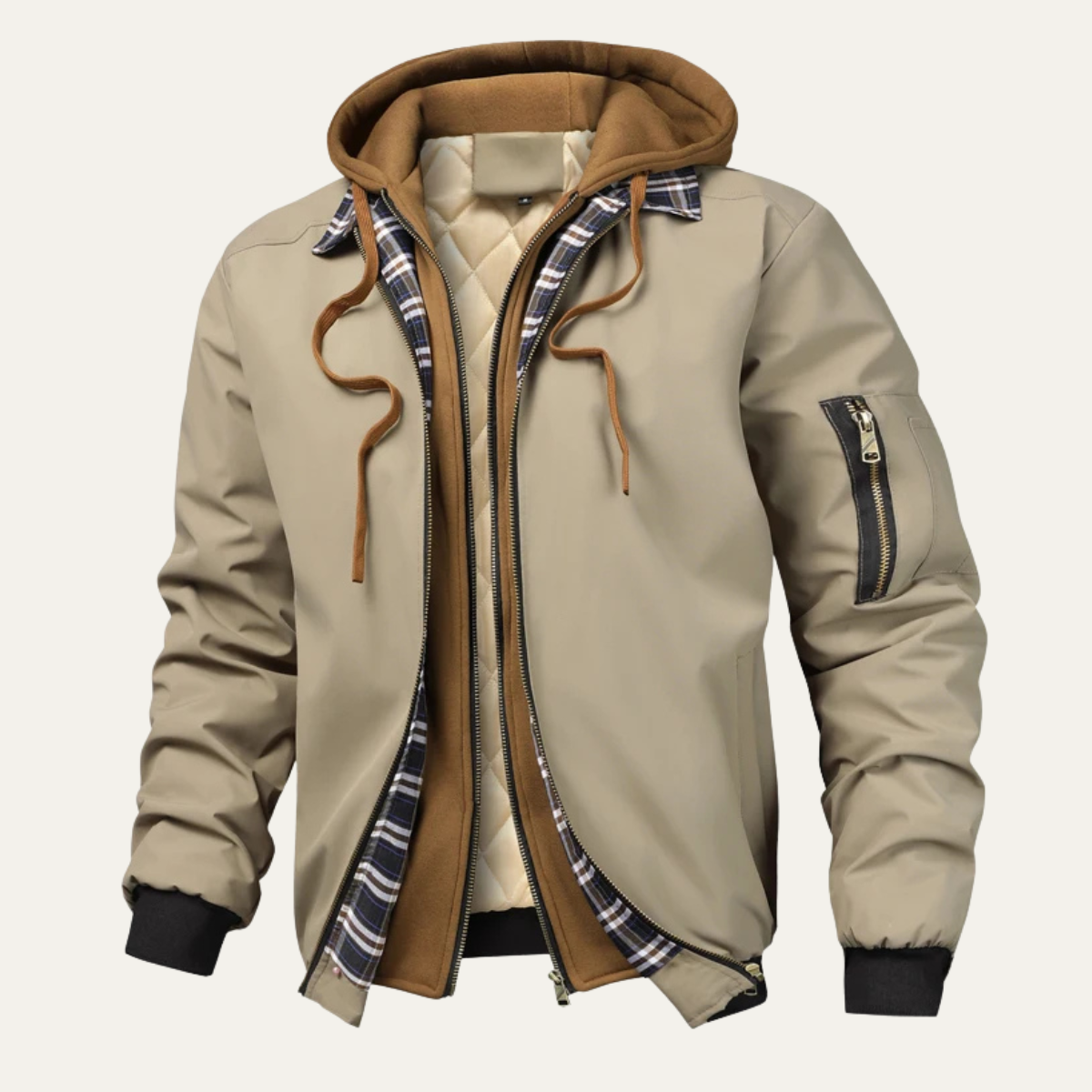 Men’s Casual Quilted Hooded Bomber Jacket