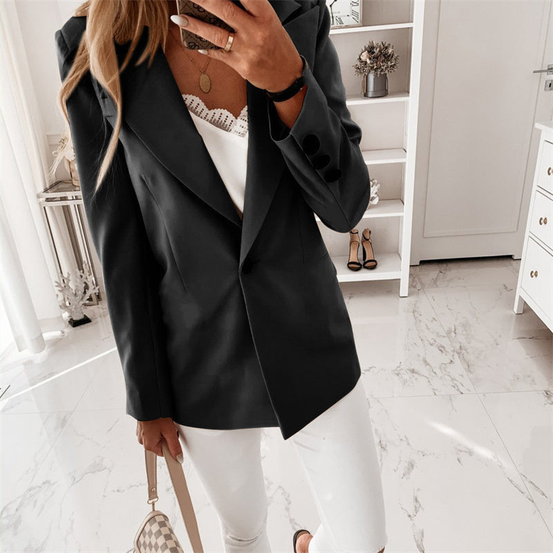 Classic Women's Single Button Wool Blazer