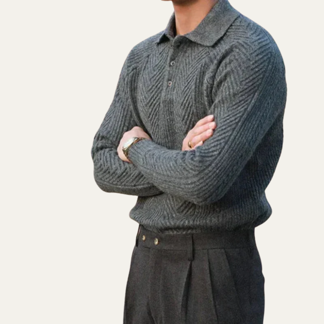 Men’s Chevron Knit Quarter Zip Polo Sweater