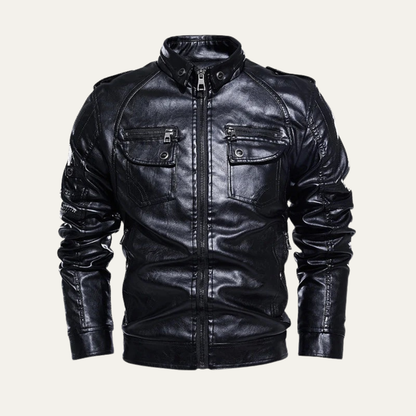 Men’s Biker Style Multi Pocket Leather Jacket