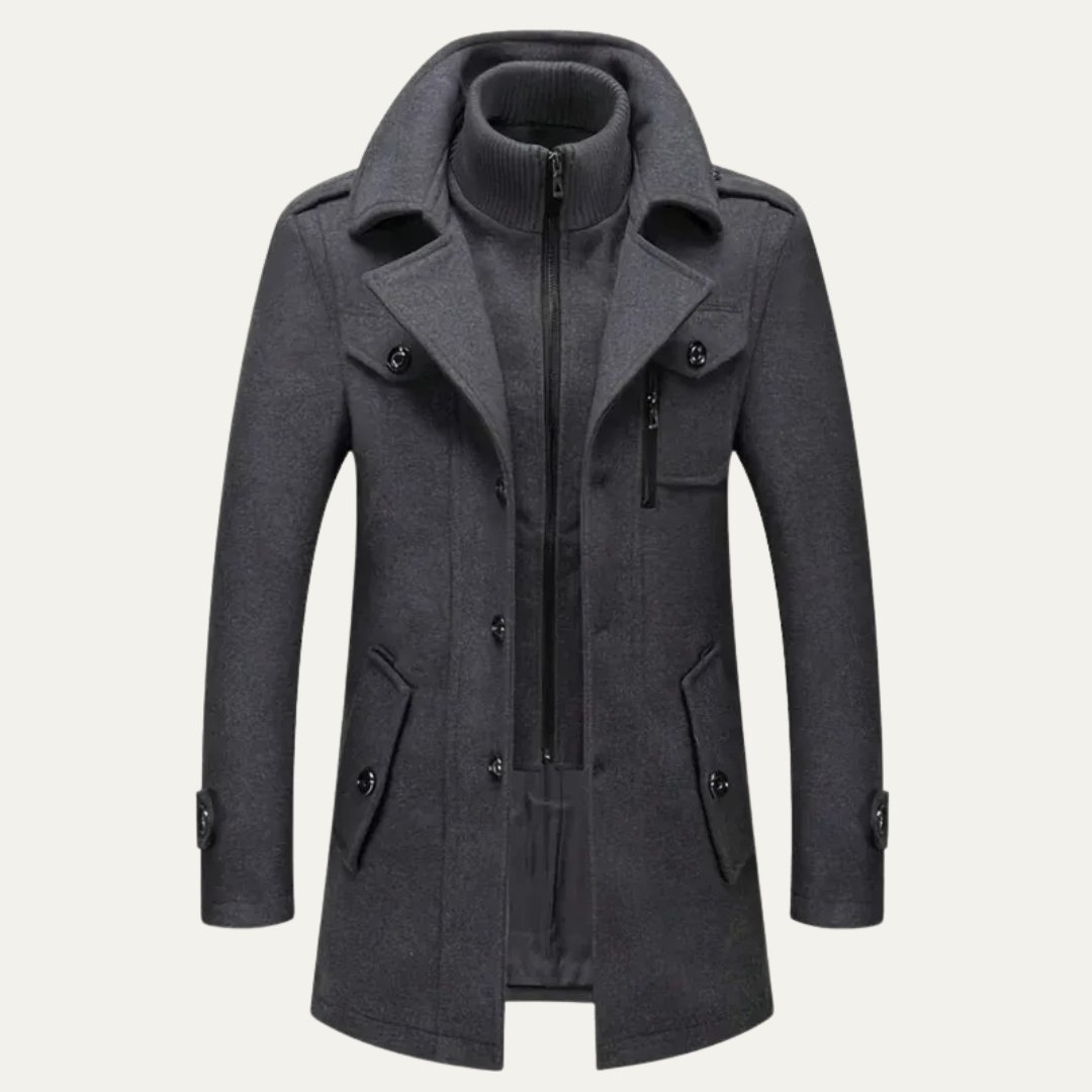 Men’s Military Inspired Wool Blend Mid Thigh Topcoat