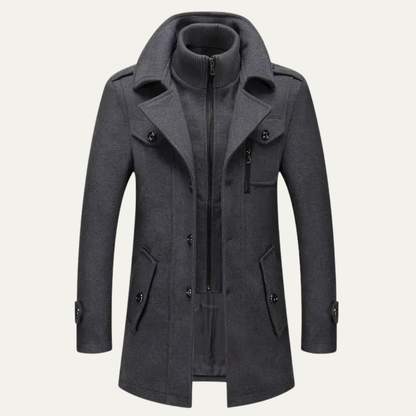 Men’s Military Inspired Wool Blend Mid Thigh Topcoat