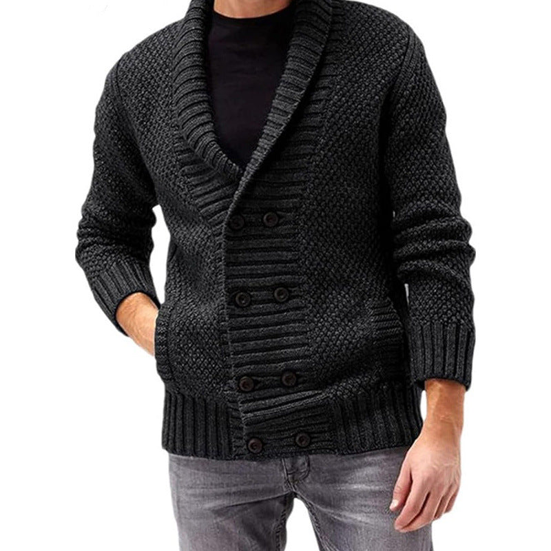 Warm Men's Cashmere Crew Neck Sweater with Pockets