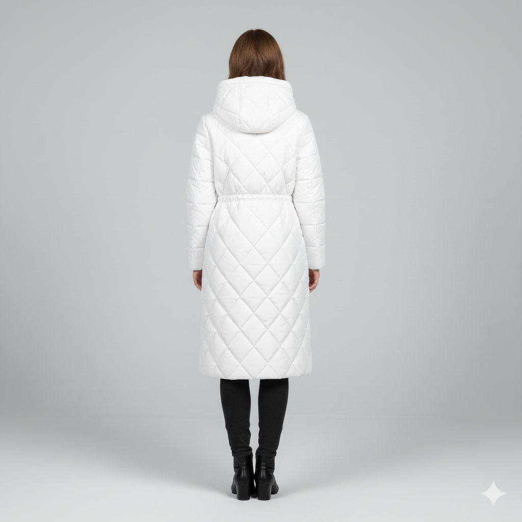 Violi | Padded Jacket - Quilted Hooded Knee-Length Winter Coat for Women