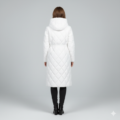 Violi | Padded Jacket - Quilted Hooded Knee-Length Winter Coat for Women