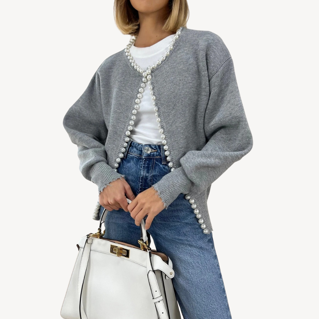 Women’s Knit Cardigan with Pearl Trim