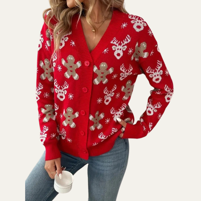 Women’s Festive Gingerbread Knit Button Cardigan