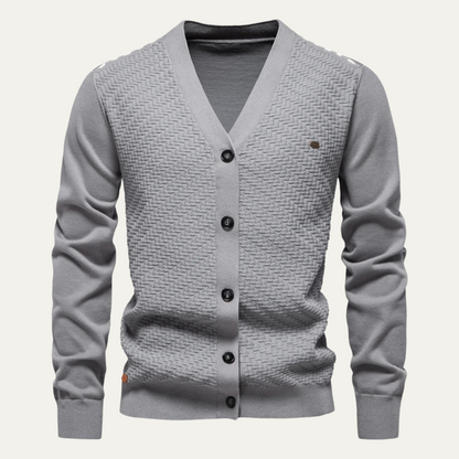 Men’s Basketweave Knit V Neck Button Cardigan