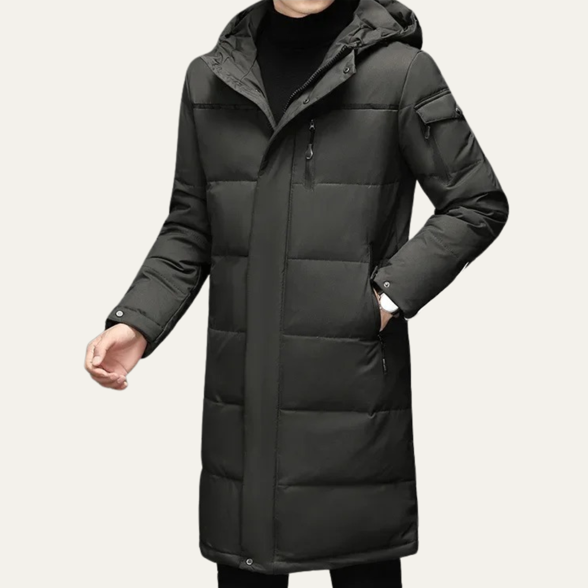 Men’s Long Quilted Puffer Coat with Hood