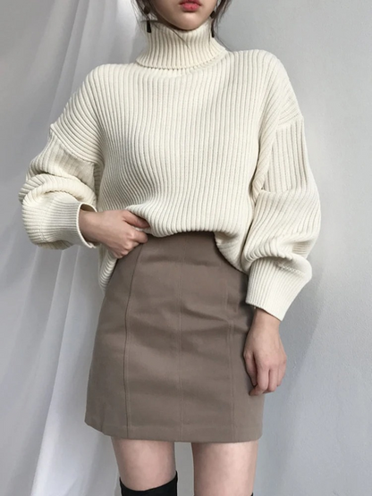 Warm Chunky Knit Turtleneck Sweater for Women