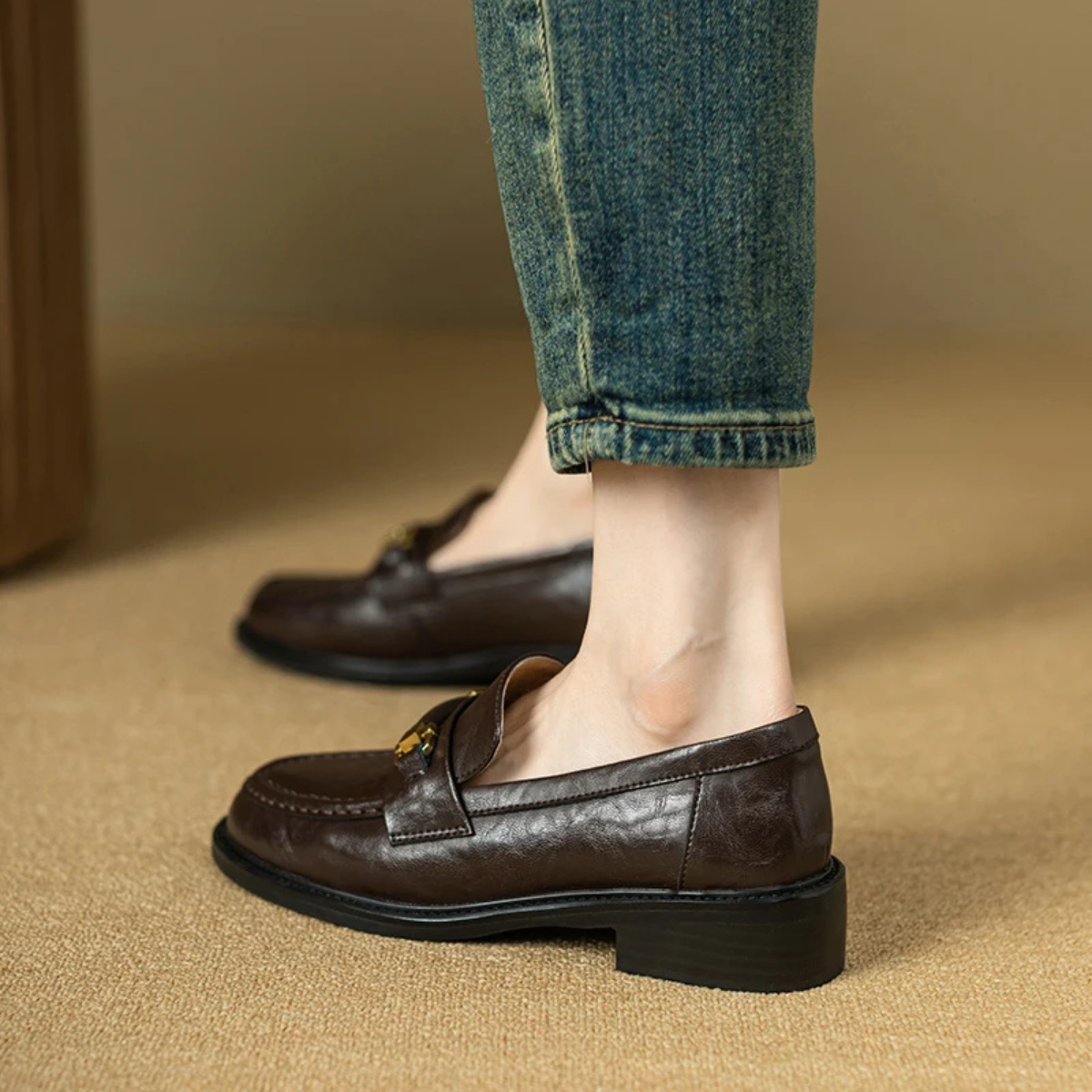 The Montepulciano Men’s Classic Slip On Leather Loafers with Metal Buckle