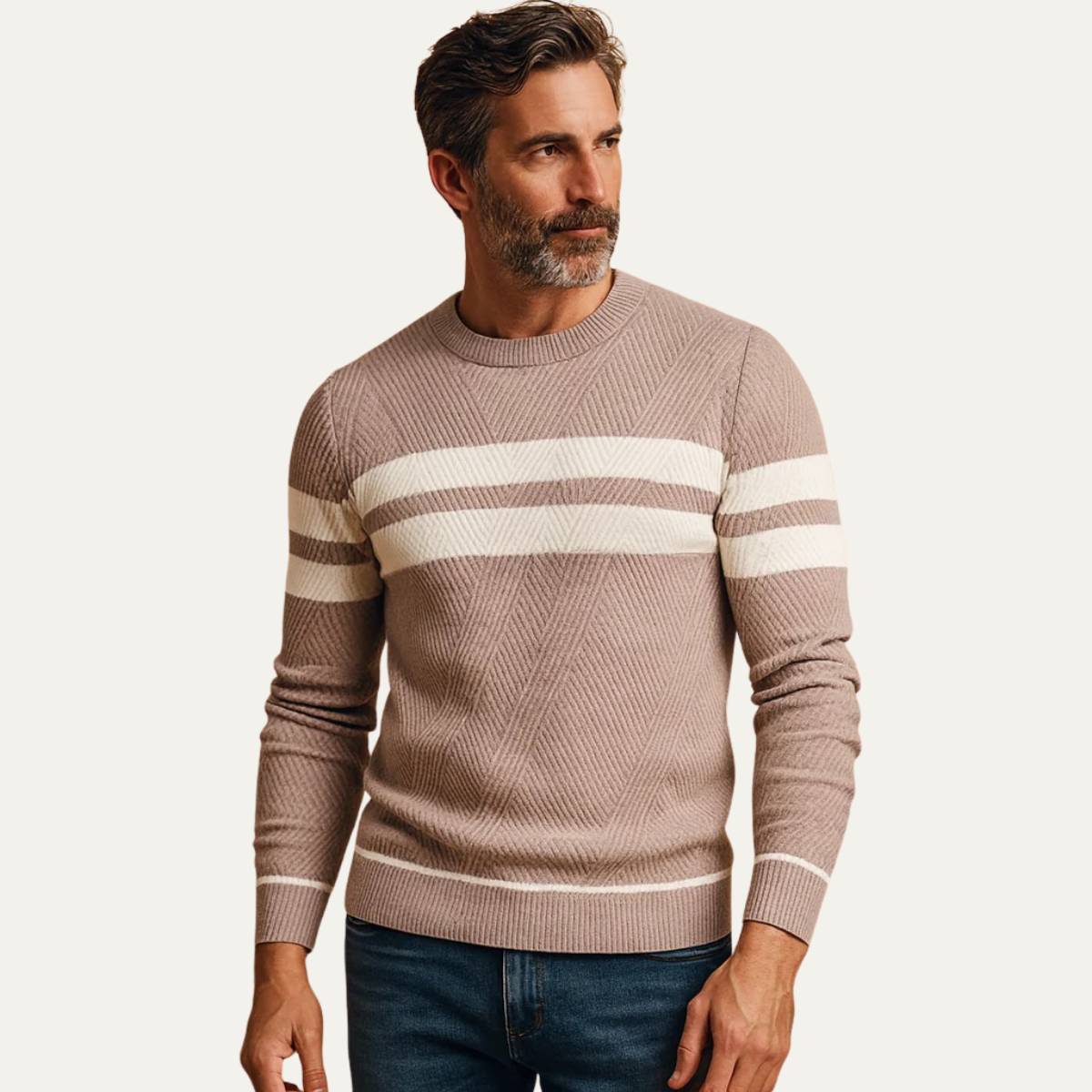 Men’s Ribbed Stripe Crewneck Sweater