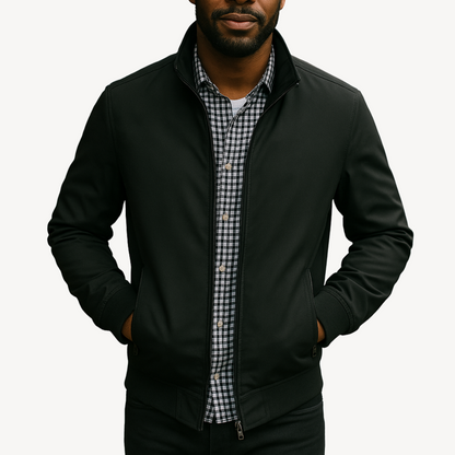 Men's Zip-Up Bomber Jacket with Check Lining