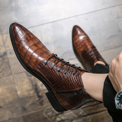 The Orvieto Men’s Crocodile Pattern Leather Ankle Boots - Brown