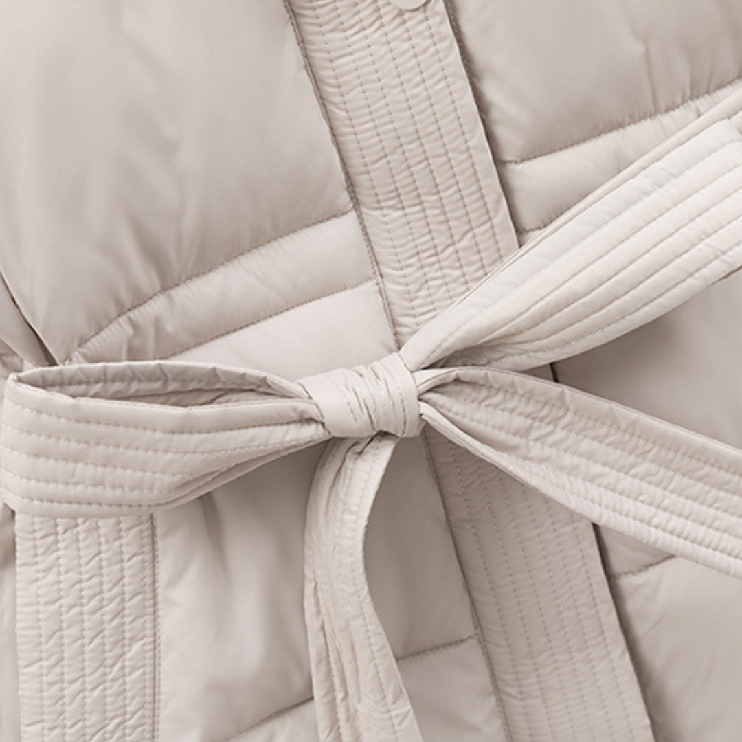 Women's Puffer Jacket with Hood and Belt