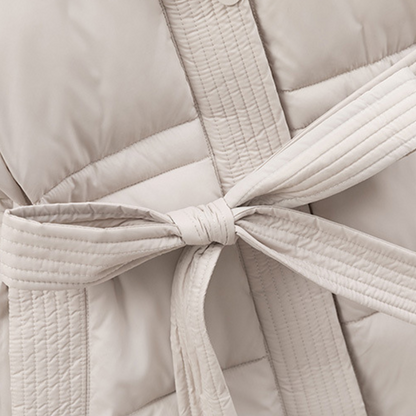 Women's Puffer Jacket with Hood and Belt