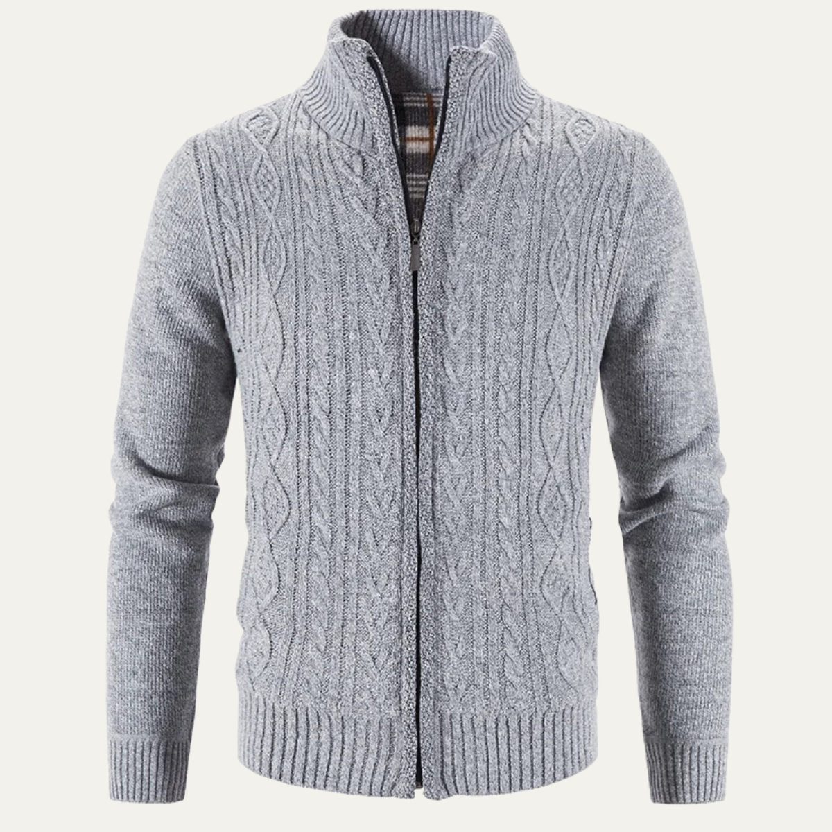 Men’s Mottled Cable Knit Full Zip Cardigan