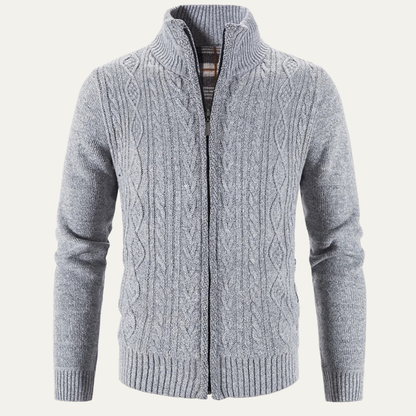 Men’s Mottled Cable Knit Full Zip Cardigan
