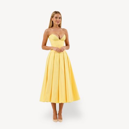 Women's Strapless Corset Pleated Midi Dress
