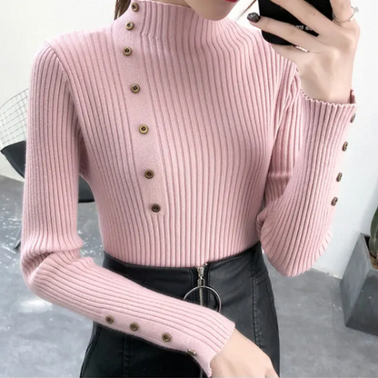 Cozy Women's Knit Turtleneck Sweater with Buttons