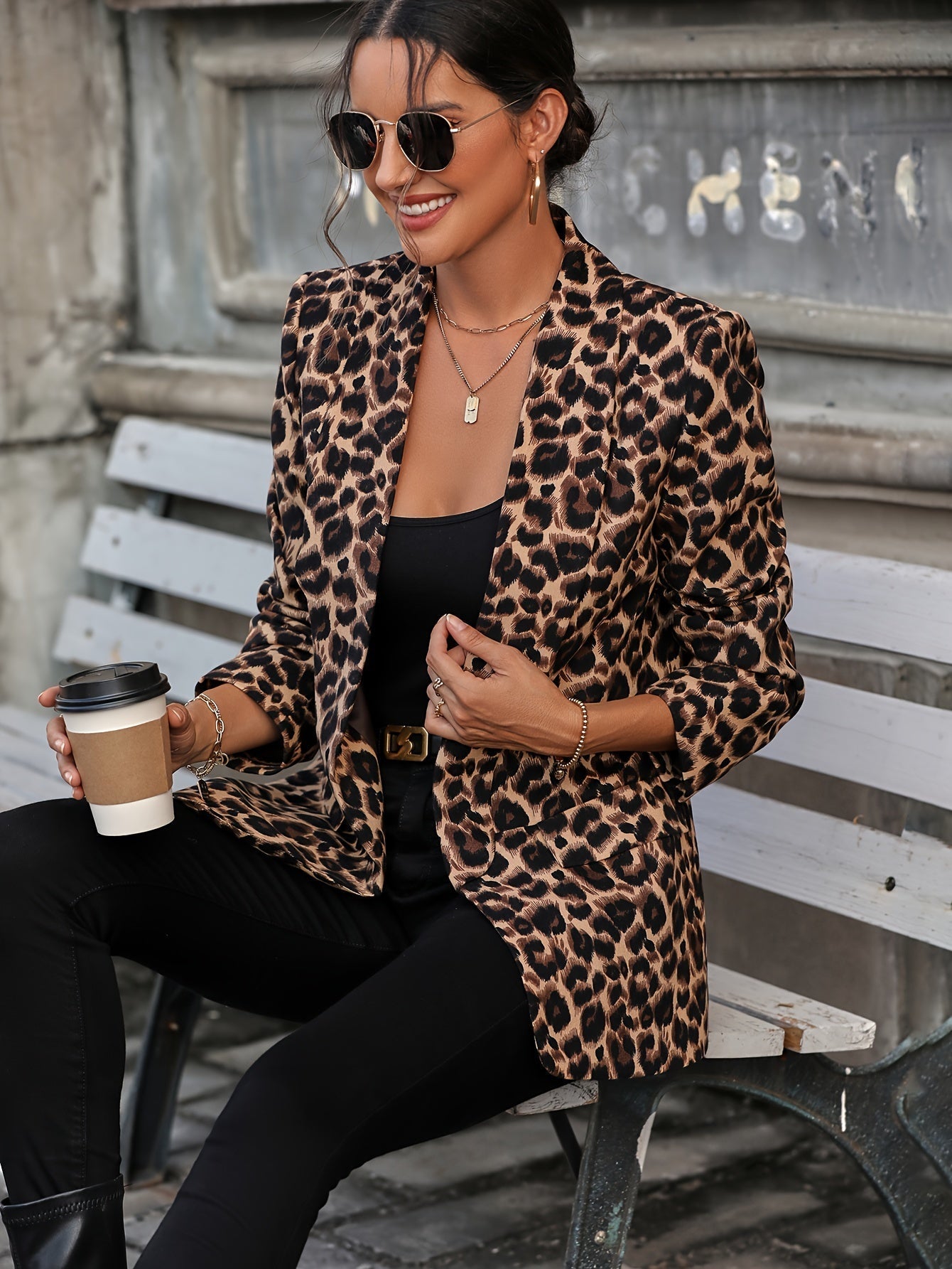 Women's Chic Leopard Print Fall Blazer