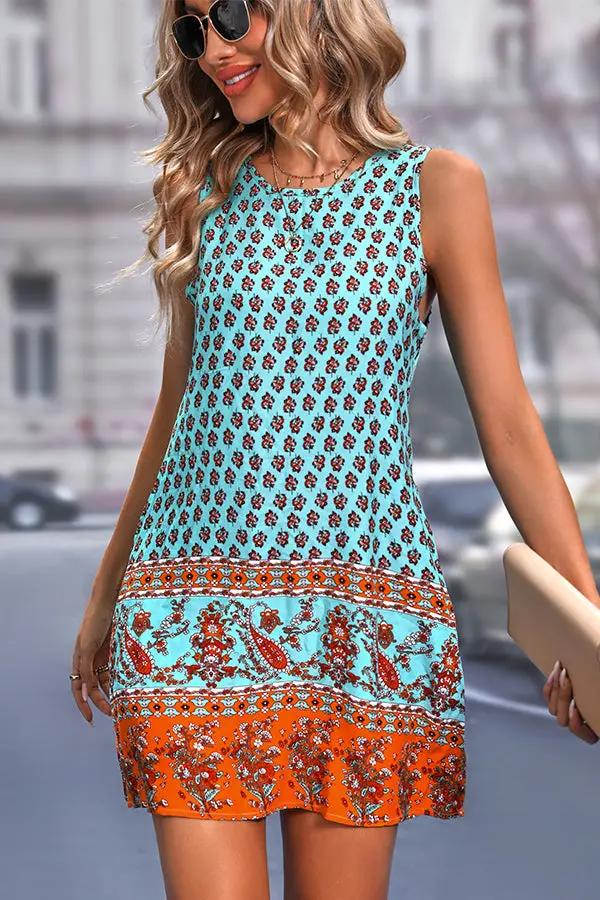 Bohemia Print Sleeveless Casual Mini Dress