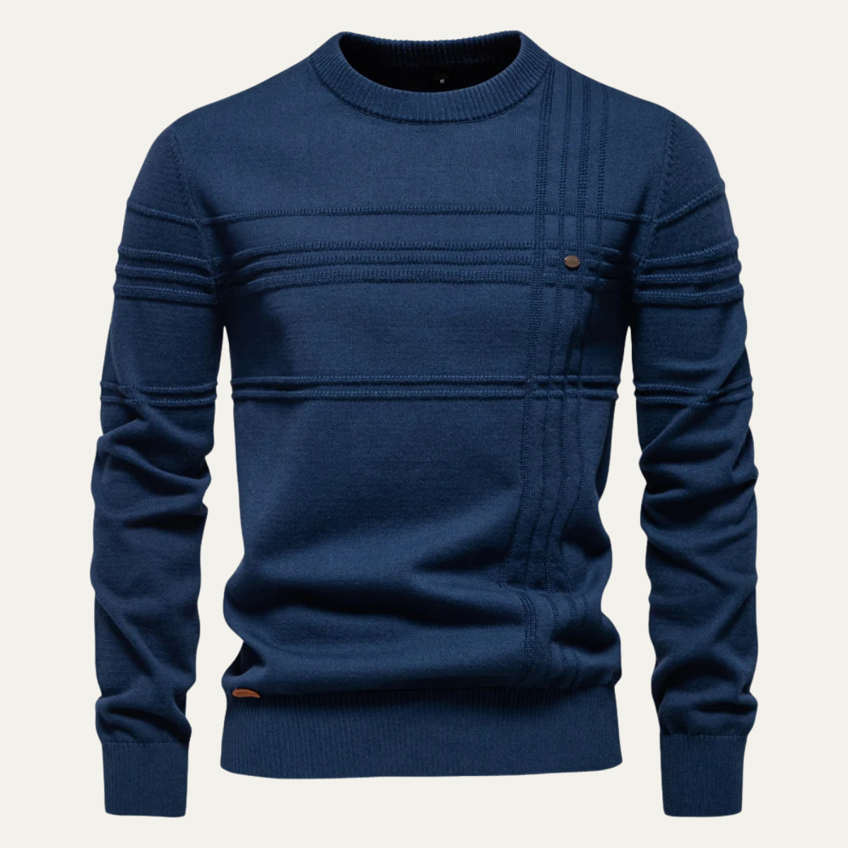 Men’s Textured Grid Pattern Crewneck Knit Sweater