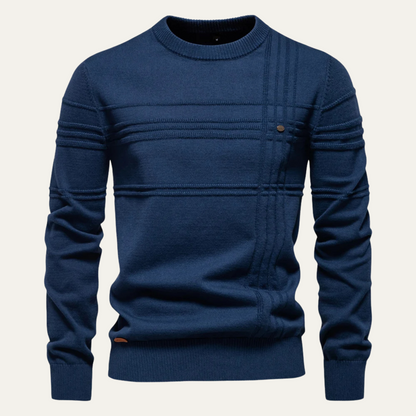 Men’s Textured Grid Pattern Crewneck Knit Sweater