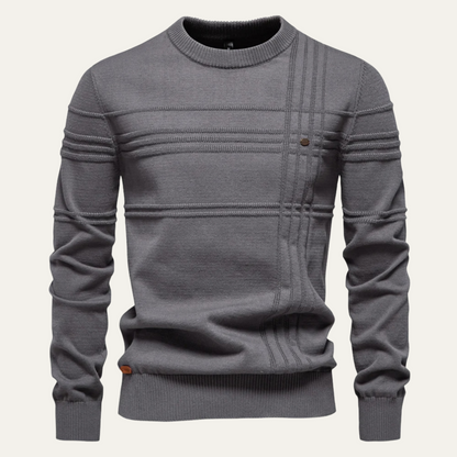 Men’s Textured Grid Pattern Crewneck Knit Sweater