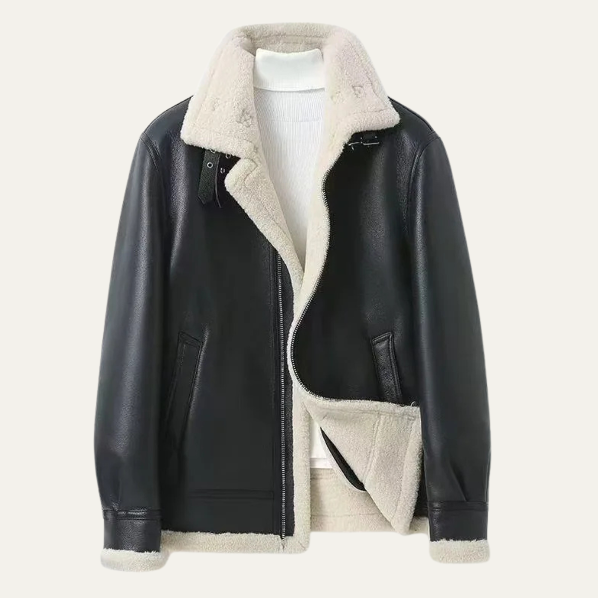 Men’s Shearling Collar Aviator Leather Jacket