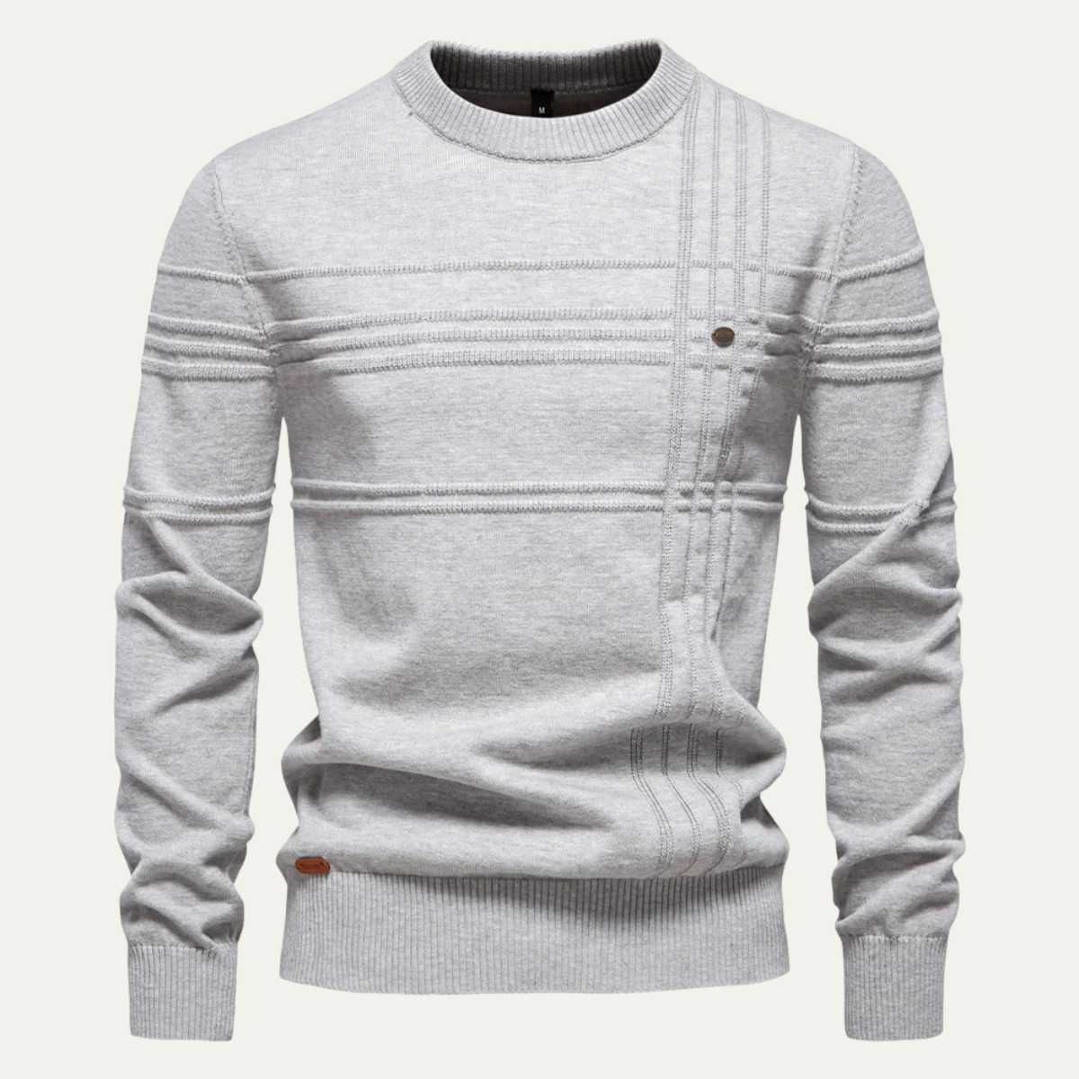 Men’s Textured Grid Pattern Crewneck Knit Sweater