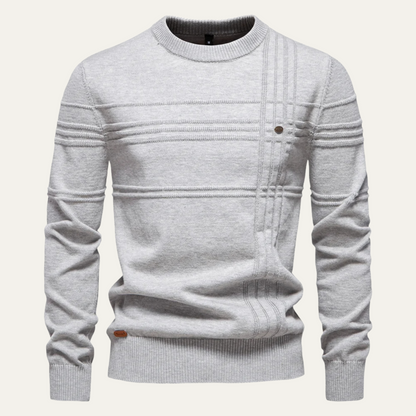 Men’s Textured Grid Pattern Crewneck Knit Sweater