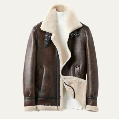 Men’s Shearling Collar Aviator Leather Jacket