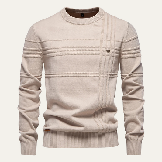 Men’s Textured Grid Pattern Crewneck Knit Sweater