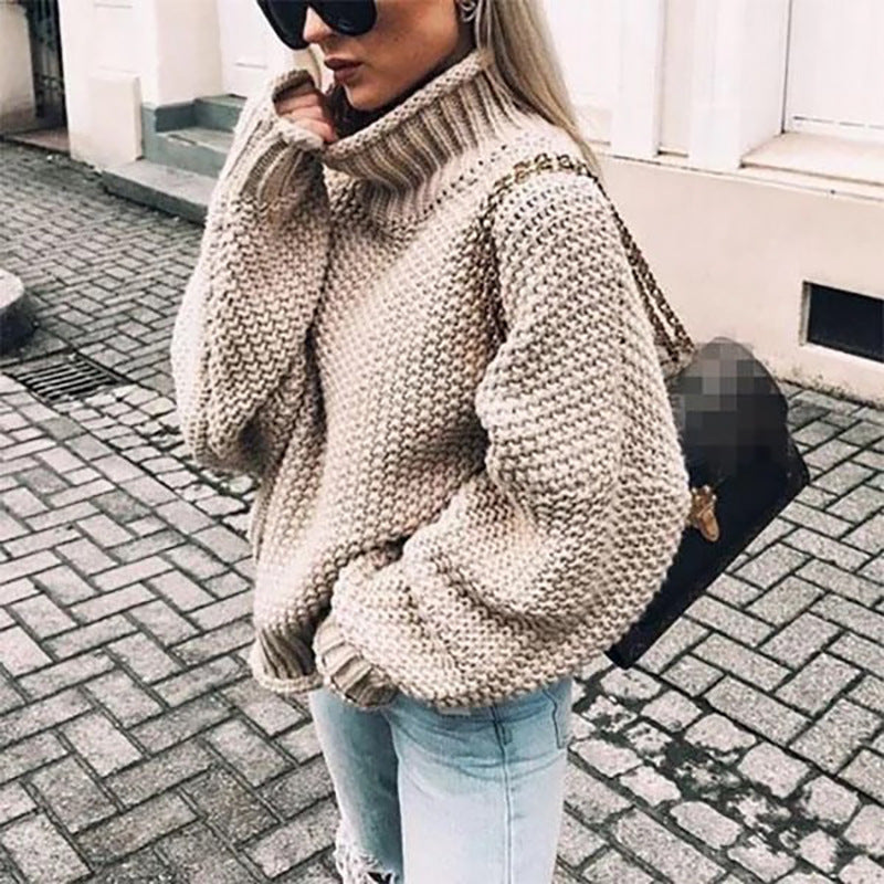 Cozy Women's Large Cable Knit Turtleneck Sweater