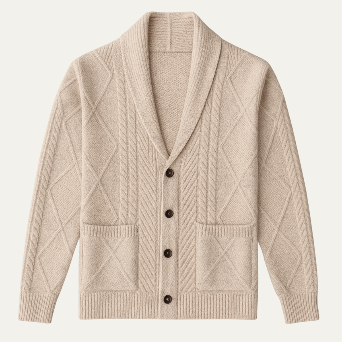 Men’s Shawl Collar Cashmere Cable Knit Cardigan