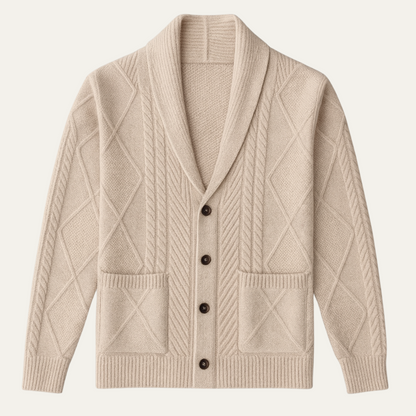 Men’s Shawl Collar Cashmere Cable Knit Cardigan