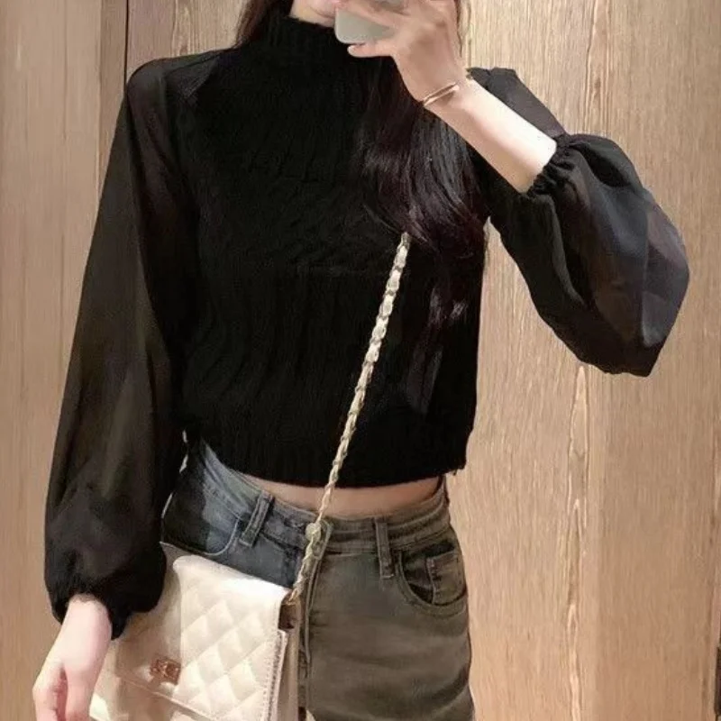 Warm Women's Turtleneck Sweater Vest with Clear Sleeves