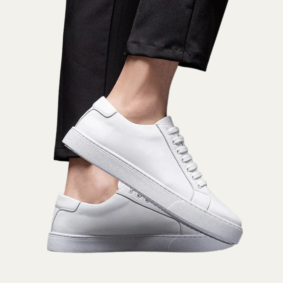 Men’s Leather Low Top Sneakers with Thick Cupsole