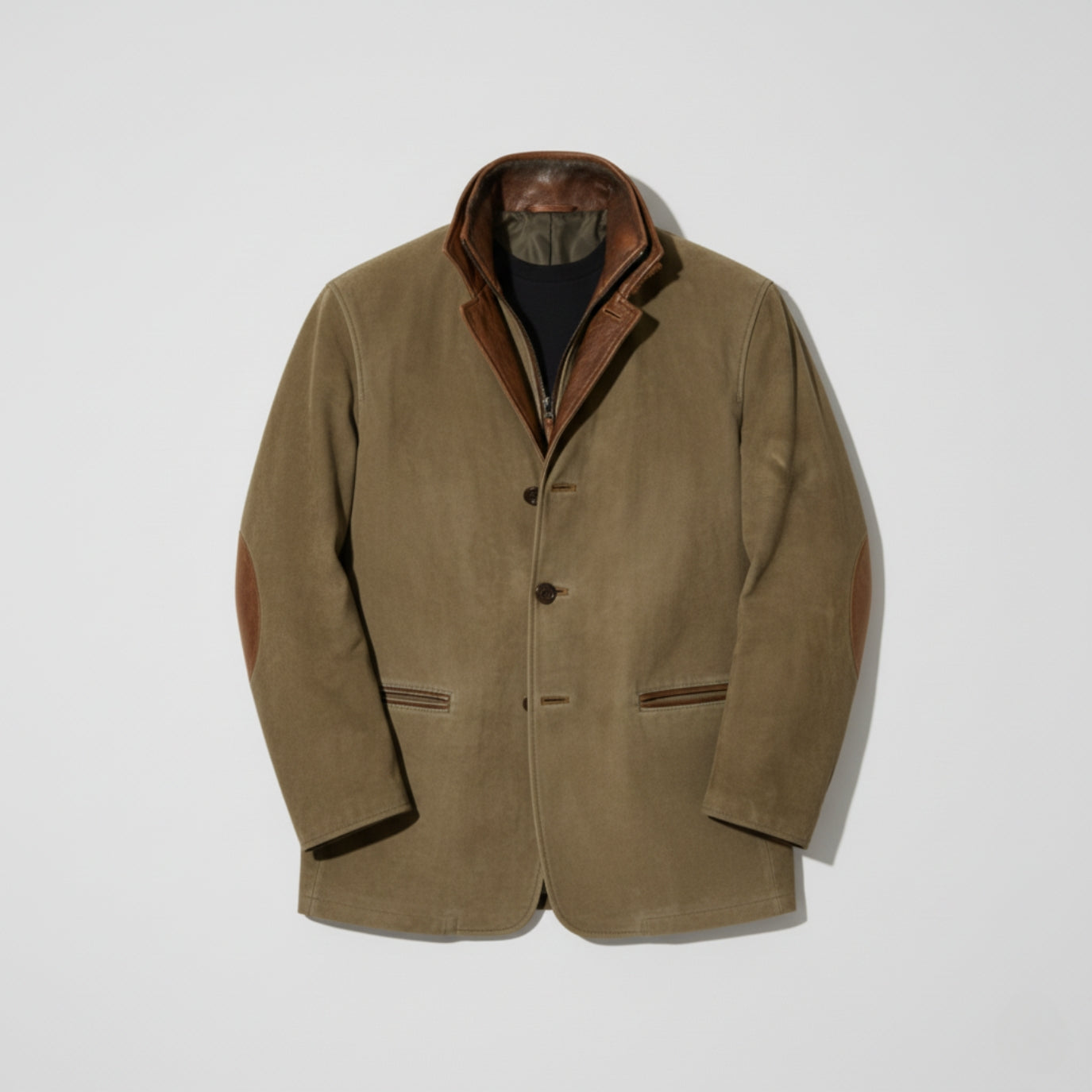 Men’s Suede Jacket – Structured Fit – Leather Trim – Classic Notched Lapel Design