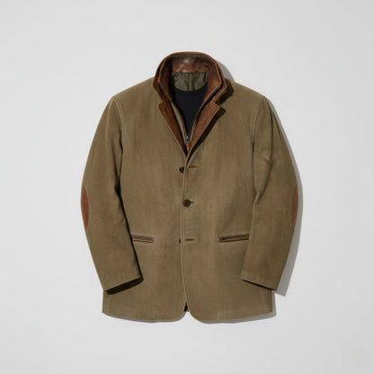 Men’s Suede Jacket – Structured Fit – Leather Trim – Classic Notched Lapel Design