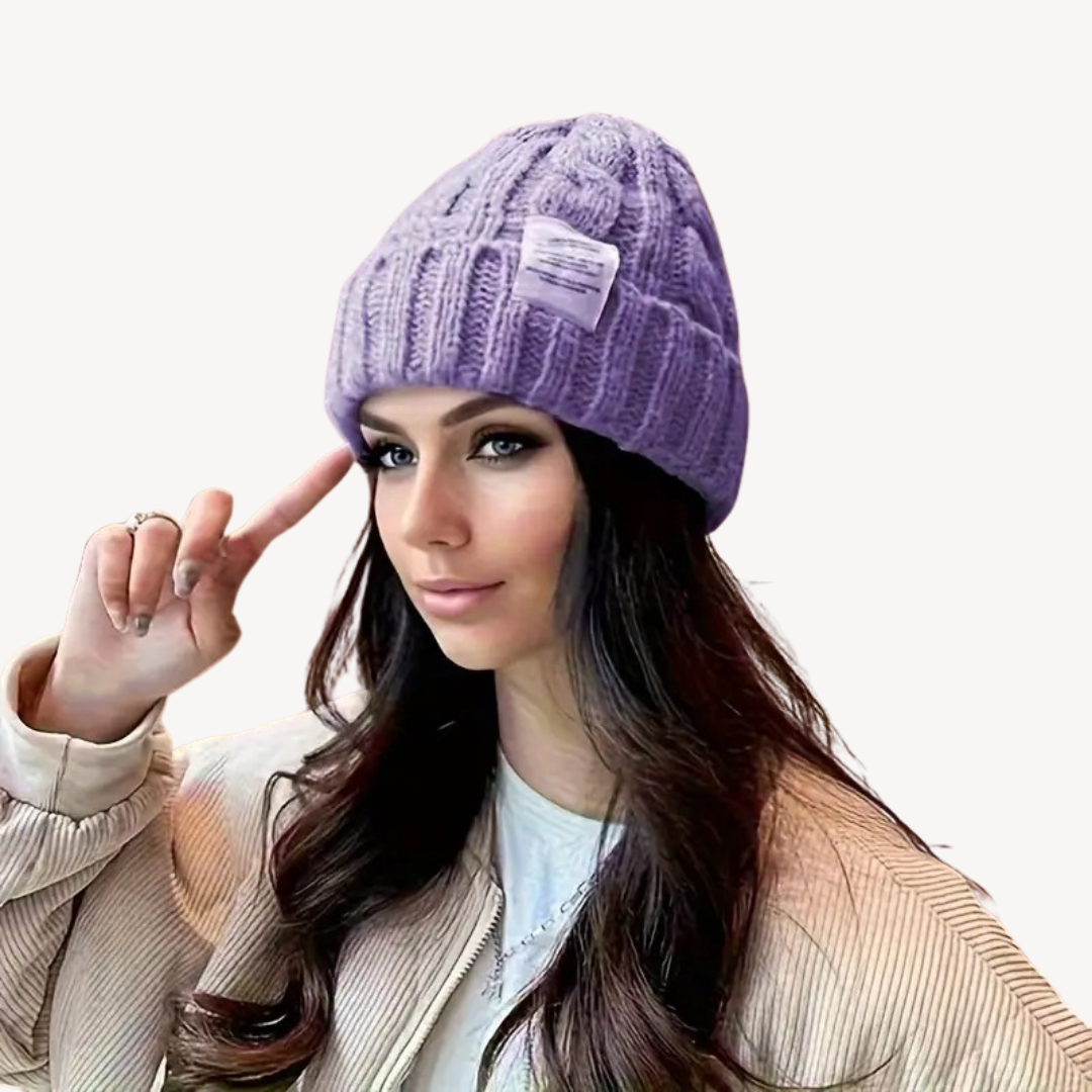 Cable Knit Beanie Hat for Women - Soft Wool Blend