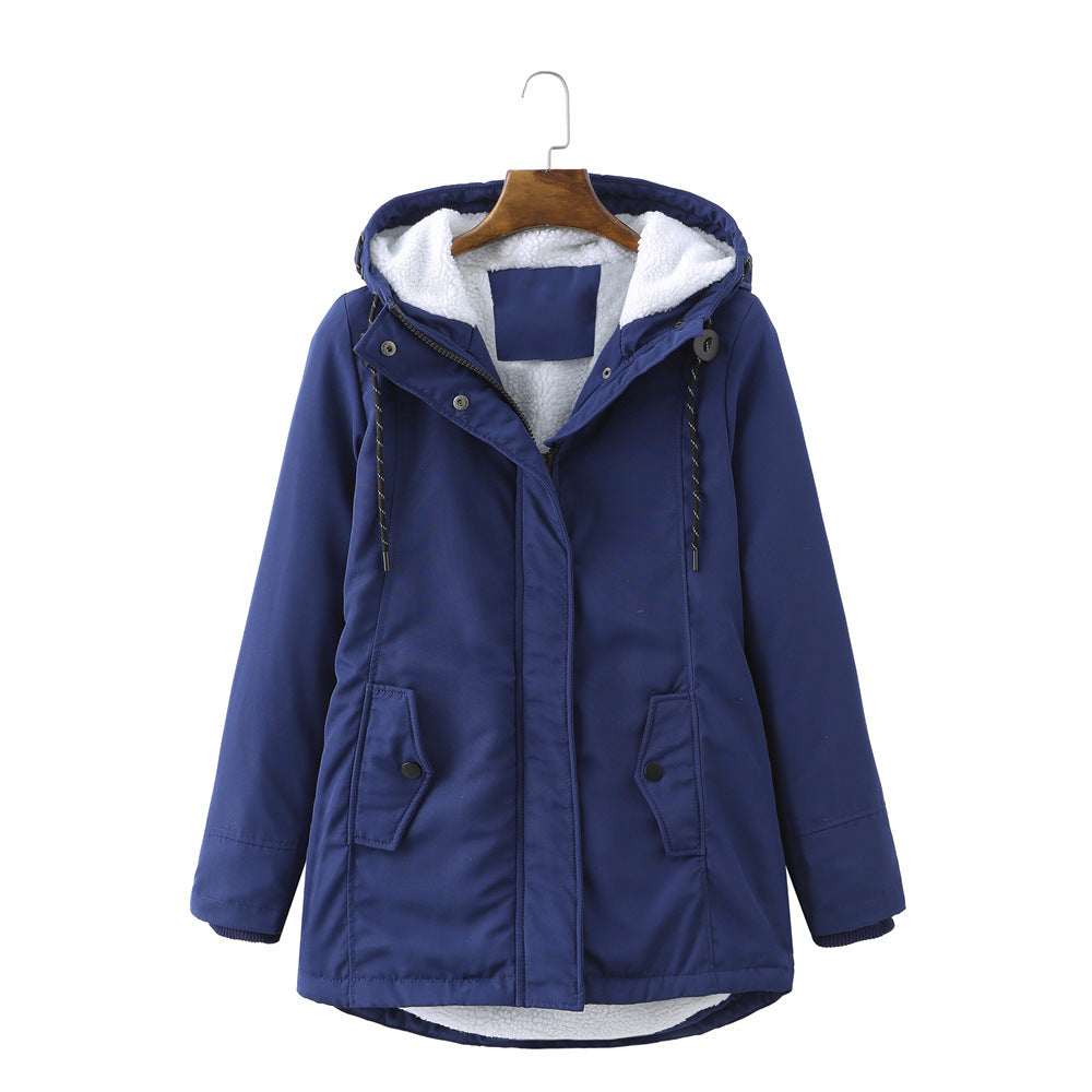 Warm Women's Parka Jacket with Fleece Hood