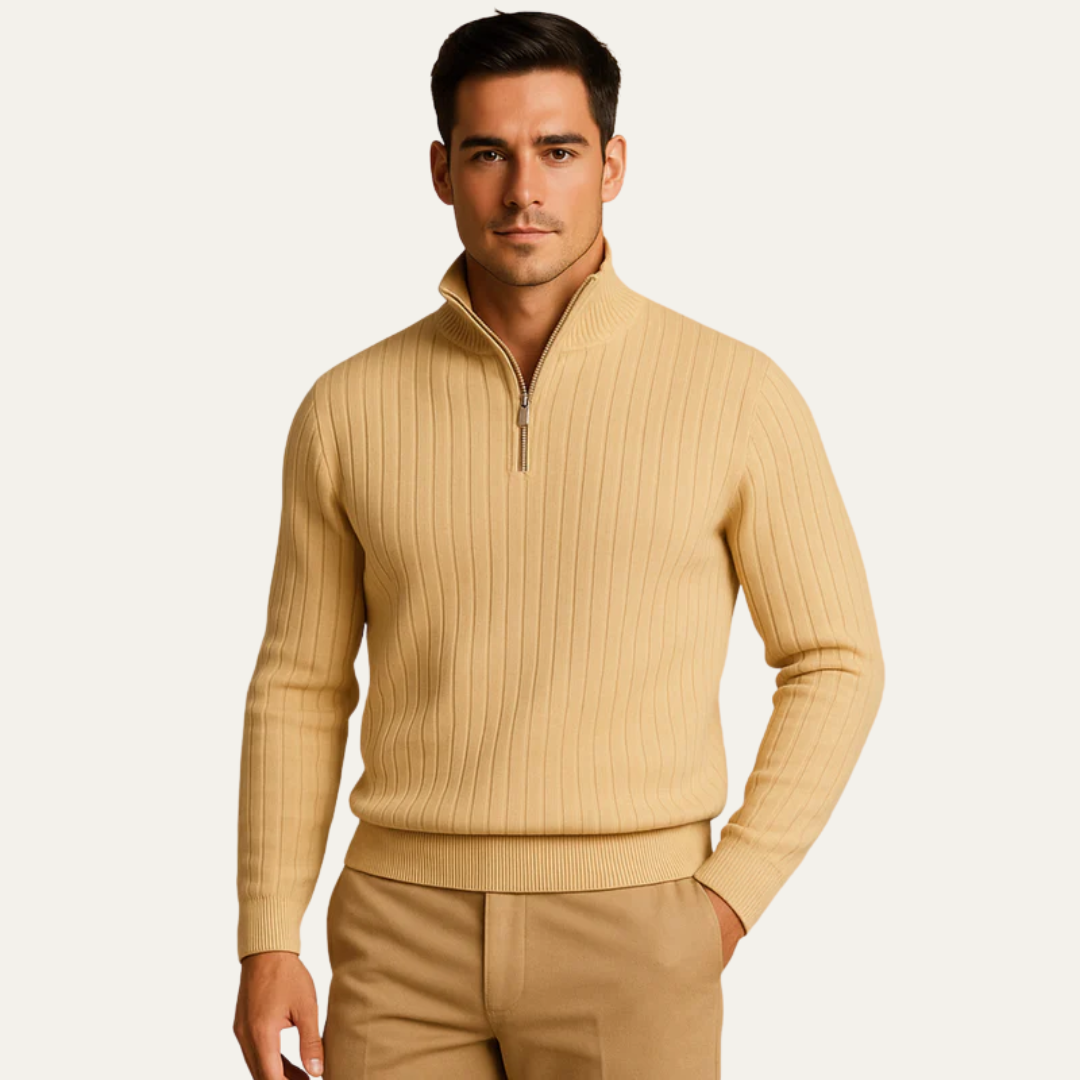 Men’s Mock Neck Quarter Zip Ribbed Sweater