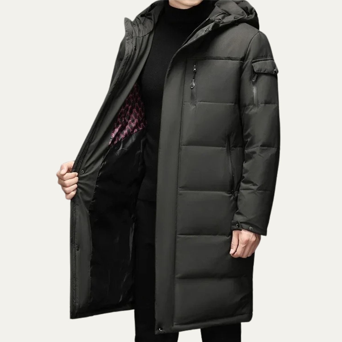 Men’s Long Quilted Puffer Coat with Hood