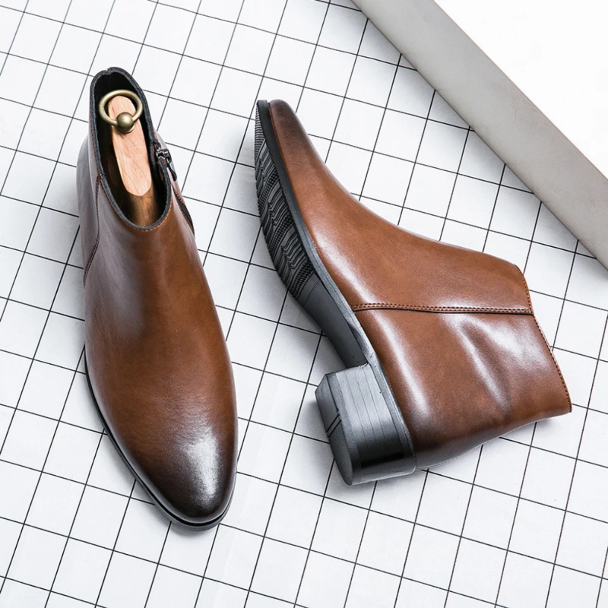 The Henley Men’s Classic High Heel Leather Chelsea Dress Boots