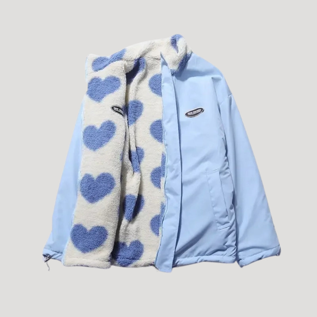 Ladies' Double Sided Fleece Heart Pattern Coat - BritishElegance